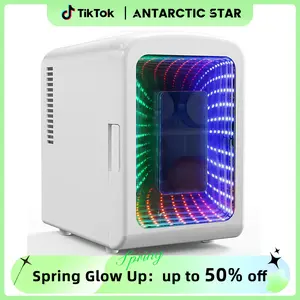 【TiktokShopSpringGlowUp】Antarctic Star Mini Compact Refrigerator with Gaming Light, 4L Capacity/6 Cans Portable Mini Fridge, for Bedroom,Car,Office and Dorm, Small Cooler for Cosmetics, Beverage and Food, White