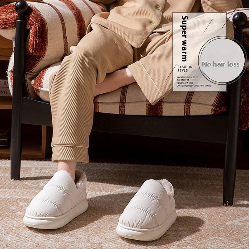 Puffy Cloud House Slippers Cozy Fuzzy Lined Thick Sole Winter Shoes Trendy Bread Style Warm Keeping Heat Retention winter warm fleece