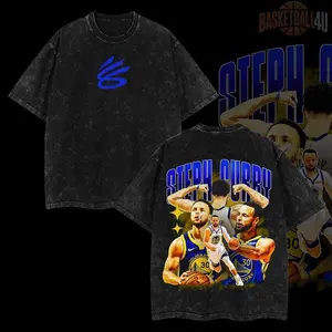 Basketball Retro Vintage Limited Edition Steph Curry A Star Blue Legendary T-Shirt with Iconic Design Classic Washed  100% Premium Cotton Top