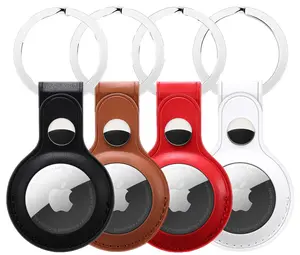 Nakedcellphone Vegan Leather Series Compatible with Apple AirTag, Key Ring Skin Case Cover Keychain Locator Chain Holder