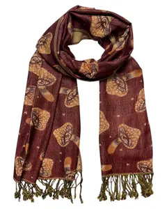 Burgundy & Tan Reversible Mushroom Eyes Rave Pashmina
