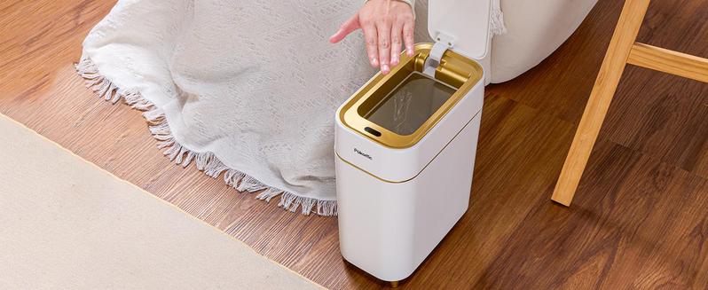 Pukomc Smart Trash Can – Hands-Free Wave & Knee Open – Odor Control, Removable Liner – Battery Powered