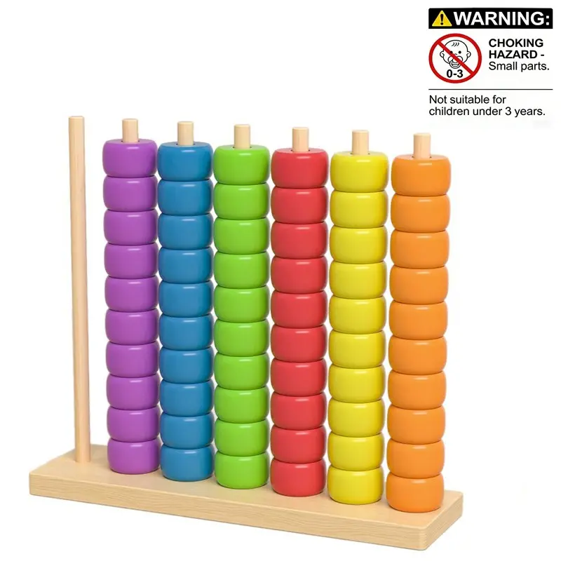 Wooden Colorful Bead Abacus, 1 Bead Frame and 60 Colored Wood Beads, Early Math and Color Sorting Sensory Toy, Math Learning Tools, Gift for Boys and Girls Aged 3+