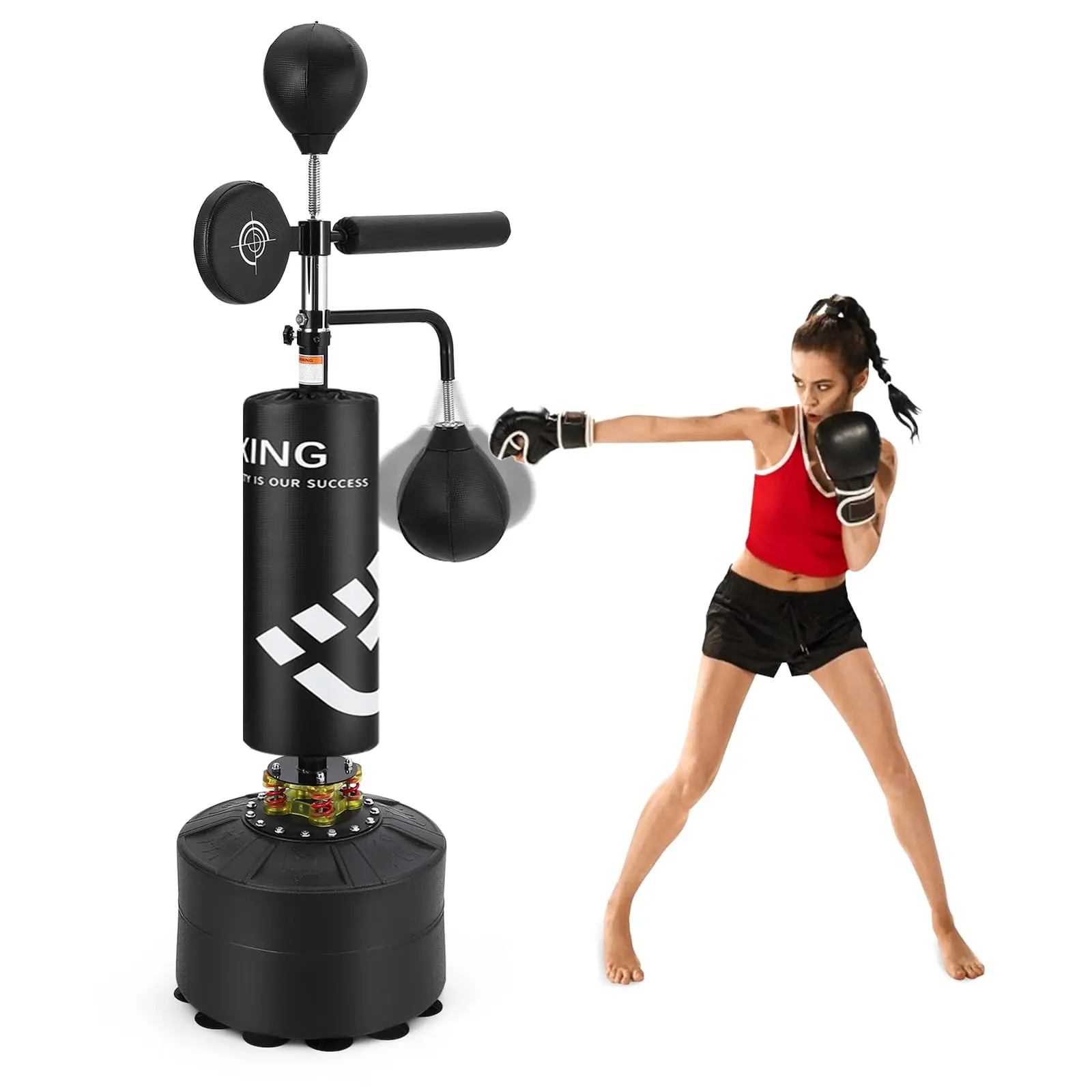 5 in 1 Punching Bag with Stand for Adults Teens,【2 Packages Shipping】 Heavy Boxing Bag Freestanding with Suction Cup, Men Stand Kickboxing Bag for MMA Boxing Muay Thai