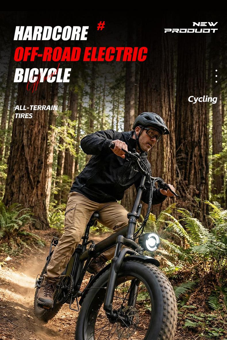 20-Inch All-Terrain Electric Folding Bicycle with High-Carbon Steel Structure 48V 20A-25A Battery 20x4 Off-Road Tires for Versatile Use as Electric Bicycle & Motorcycle SpringStatements