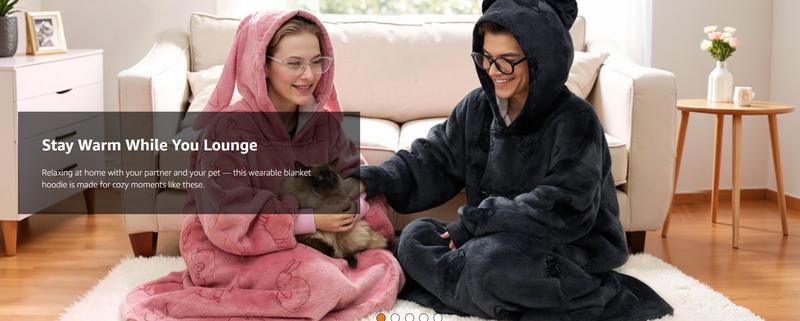 Wearable Blanket Hoodie for Adults, Cozy Oversized Sherpa & Flannel Sweatshirt with Giant Pocket, Gifts for Women