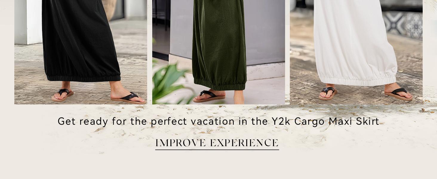 CHARTOU Women Baggy Parachute Skirt Comfy Casual Cotton Y2k Cargo Maxi Long Skirt