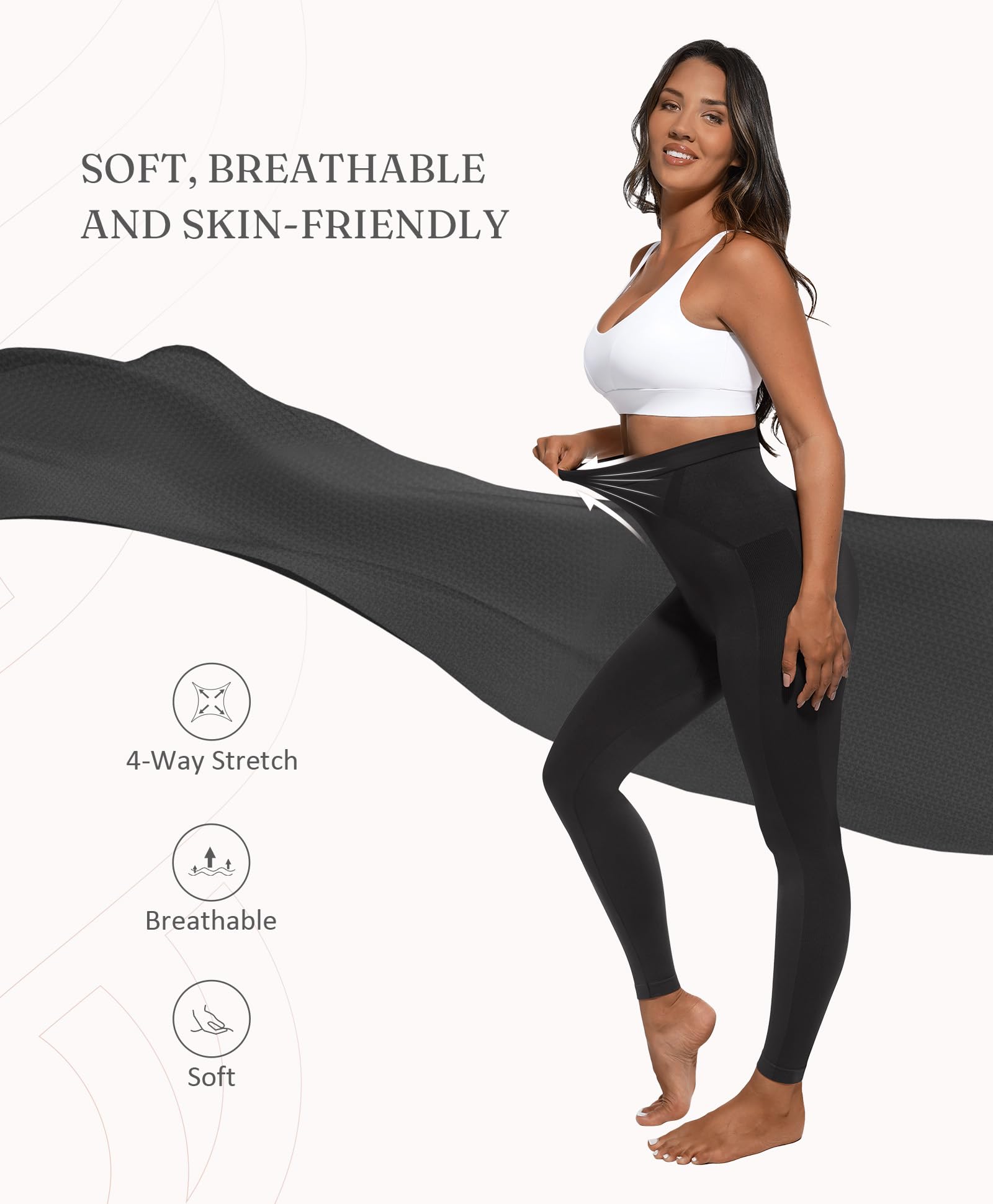 FeelinGirl Essentials High-Waisted Shaping Leggings Pants - Seamless 360° Stretch, Anti-Slip Silicone Waistband, Slimming Tummy Control, Black, Nylon Spandex Blend Springtok SpringStatements FeelinGirl Essentials High-Waisted Shaping Leggings Pants - Seamless 360° Stretch, Anti-Slip Silicone Waistband, Slimming Tummy Control, Black, Nylon Spandex Blend Springtok SpringStatements