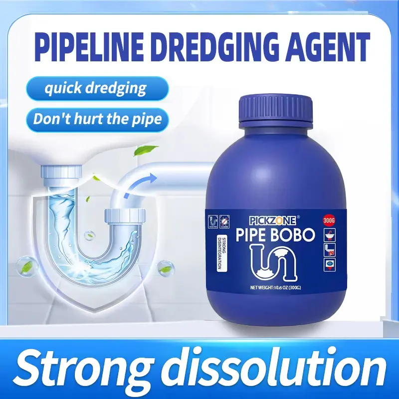 PICKZONE PIPE BOBO - Strength Drain Cleaner Powerful Pipe Dredging Agent for Kitchen Sinks Shower bathroom Drains Tubs Drain Clog Dissolver 200+ Blockages Kills 99% Bacteria Safe for All Pipes Quick Dredging Formula Household Anti Clogging Deodorizing