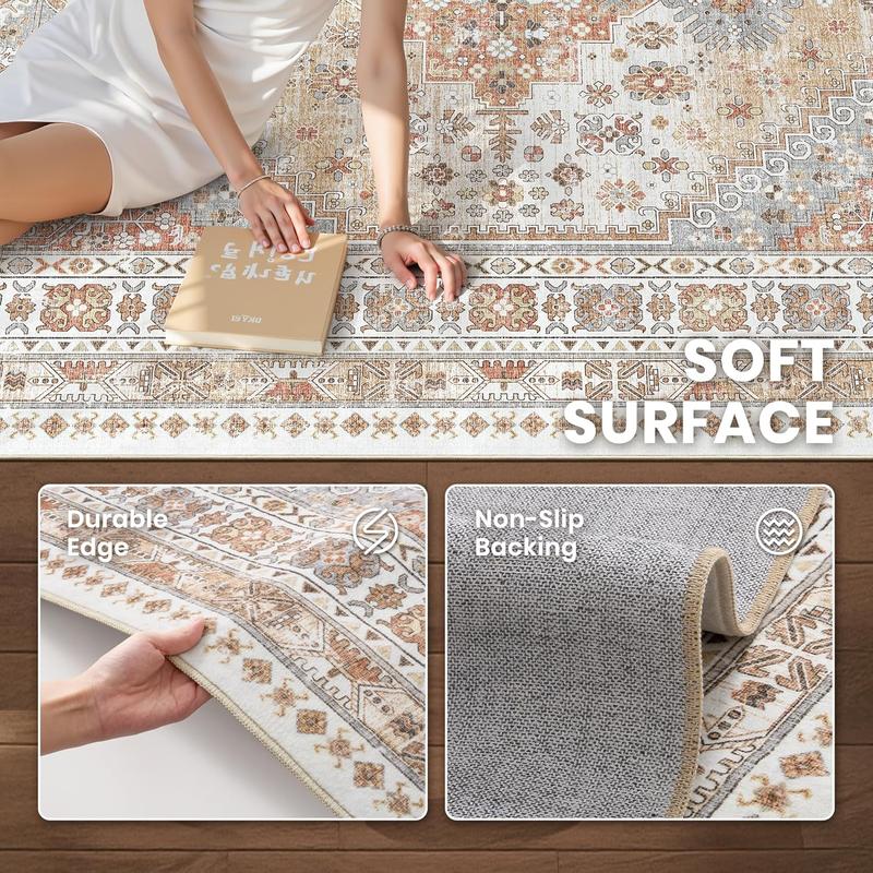 Art&Tuft Area Rugs for Living Room  Non-Slip Backing Washable Rugs  Vintage Large Area Rug  Stain Resistant Home Decor Rug  Foldable Indoor Area Rugs
