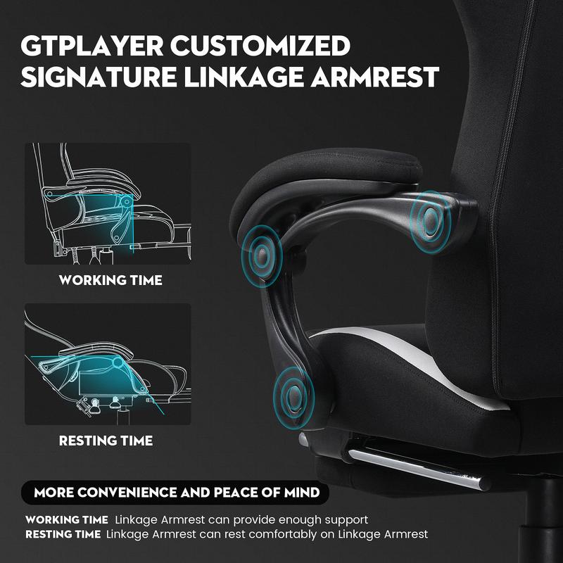 【Totally revamped!】 Better than ever! Gaming Chair Breathable Fabric Computer Chair with Pocket Spring Cushion, Ergonomic Computer Chair with Footrest, Lumbar Suppport