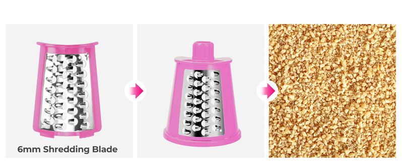 SUSTEAS Rotary Cheese Grater with 5 Replacement Blades, Strong Suction Cup Base, BPA Free, Compact Design for Easy Cleaning, Kitchen Utensils Pink Red