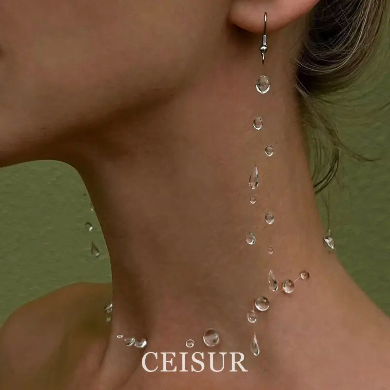 Simulation Ice Revealed Beads Necklace Special-Interest Design Minimalist Advanced Sense Water Drop Earrings Accessories
