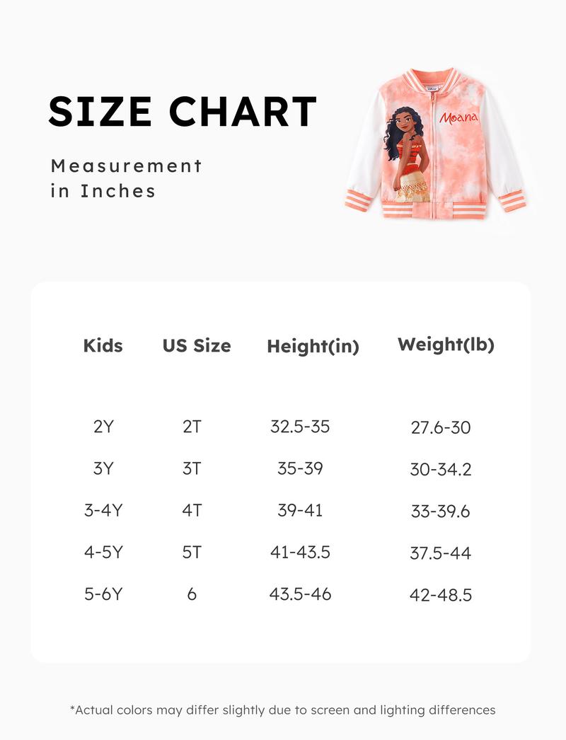 Disney Princess Kids' Baseball Jackets Featuring Moana Rapunzel & Other Princesses Colorful Printed Cute Style