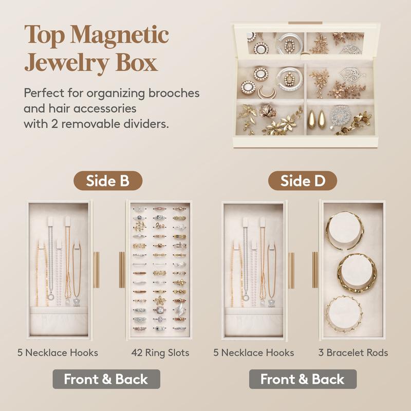 Lifewit 360° Rotating Jewelry Box with Mirror Jewelry Organizer for Ring Necklace Earring Bracelet, Great Gift