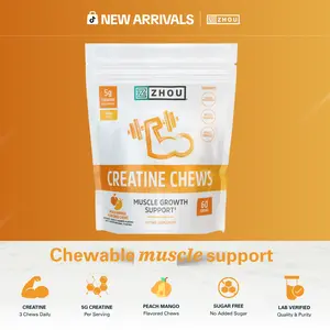 Zhou Creatine Chews for Active Adults – 5 g Creatine Monohydrate Chewable Supplement with Vitamin B12 for Workout Performance, Pink Lemonade & Peach Mango Flavor