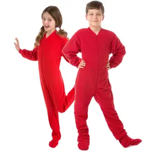 Kids Red Fleece Onesie Footed Pajamas for Boys & Girls