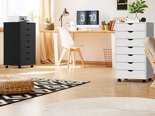 【Deal】SweetFurniture 7 Drawer Chest- Dressers Storage Cabinets Wooden Dresser Mobile Cabinet with Wheels Bedroom Organizer Drawers for Office, Home officecabinet