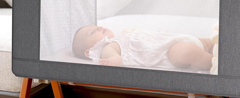 Baby Bassinet Crib Sleeper, 6 Height Adjustable Cribs, Easy to Fold Portable Crib Side Bassinet, Swing Cradle Bed Side Sleeper with Ventilated Net&Wheels