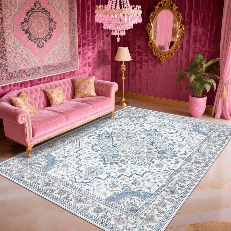 PLUMLIK Bohemian Washable Rugs For Living Room, Dining Room, Soft Low Pile Rug Non Slip Decorative Rug For Bedroom, Performance Rug For Home Decor, Ideal For High Traffic Areas, Gift For Valentine's Day, Housewarming non-shedding boho large carpet rug of