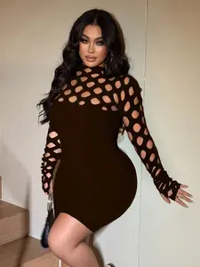[HILLAR] Plus Size Women Summer Clothing Hollow Out Sexy Bandage Dress Fall Cloth For Women