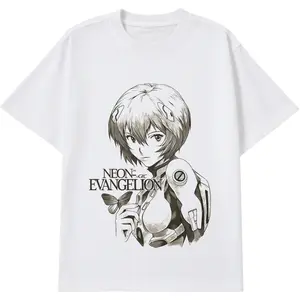 Evangelion Graphic Tee for Men – Oversized Anime T-Shirt Featuring Rei Ayanami Art, Vintage Y2K Streetwear for Fall Outfits & Otaku Gifts Casual White......