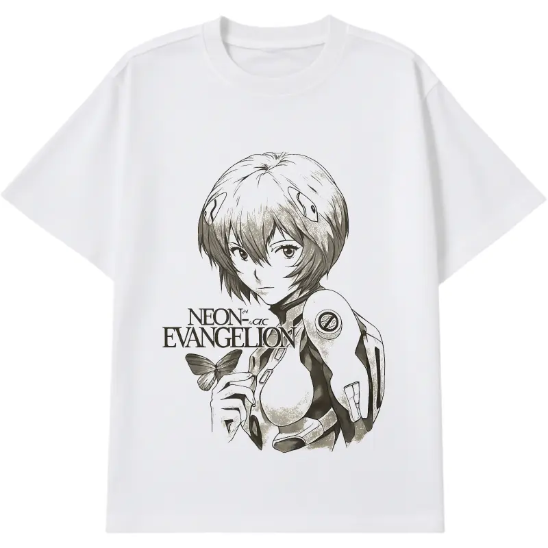 Evangelion Graphic Tee for Men – Oversized Anime T-Shirt Featuring Rei Ayanami Art, Vintage Y2K Streetwear for Fall Outfits & Otaku Gifts Casual White......