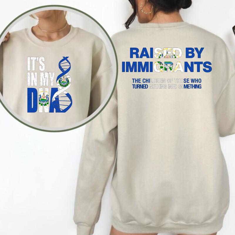 It’s In My DNA – Raised by Immigrants Hoodie  El Salvador American Flag Sweatshirt  Latino Heritage Pride T-Shirt  Cultural Identity Streetwear
