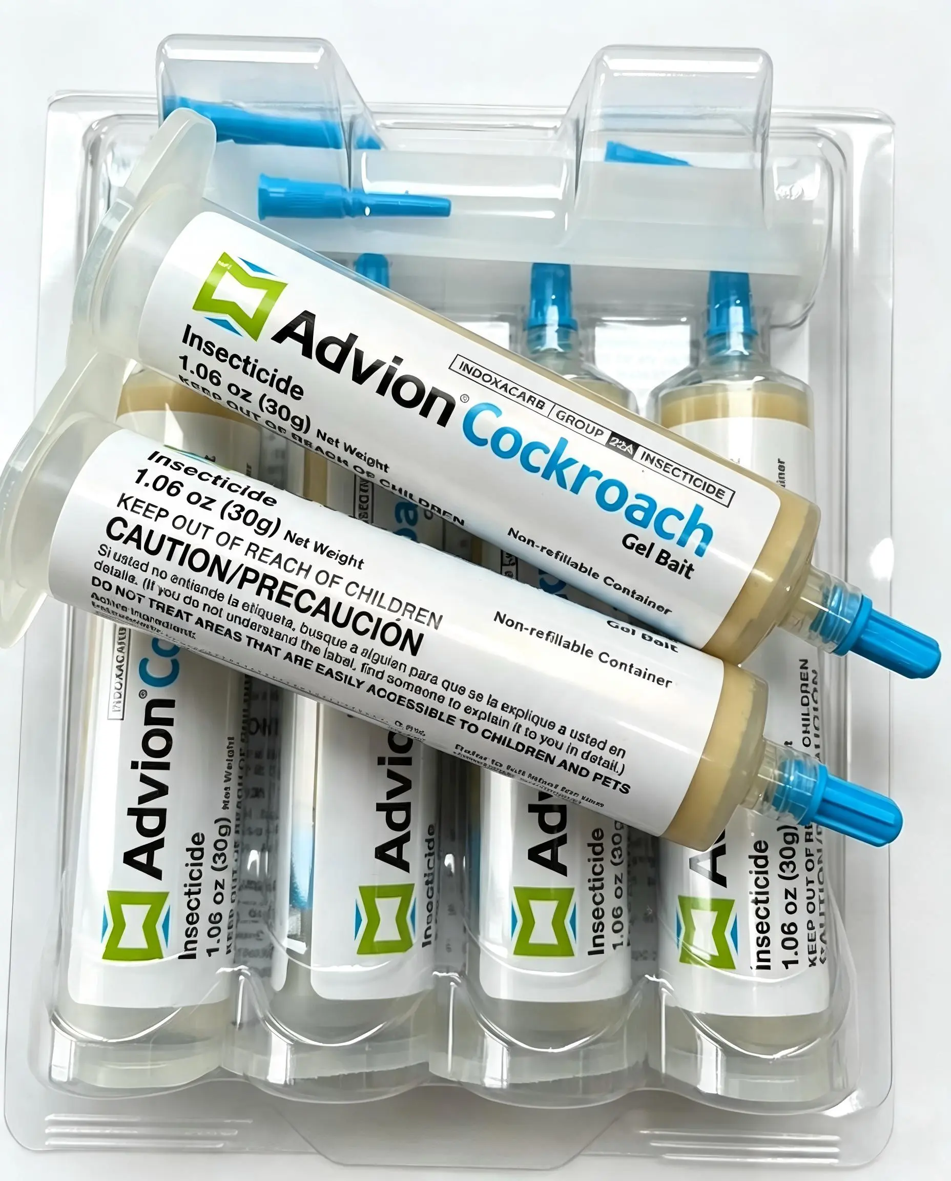Advion Cockroach Gel Bait, 4 Tubes x 30-Grams, 4 Plunger and 4 Tips, German Roach Insect Pest Control, Indoor and Outdoor Use, Roach Killer Gel for American, German and Other Major Cockroach Species