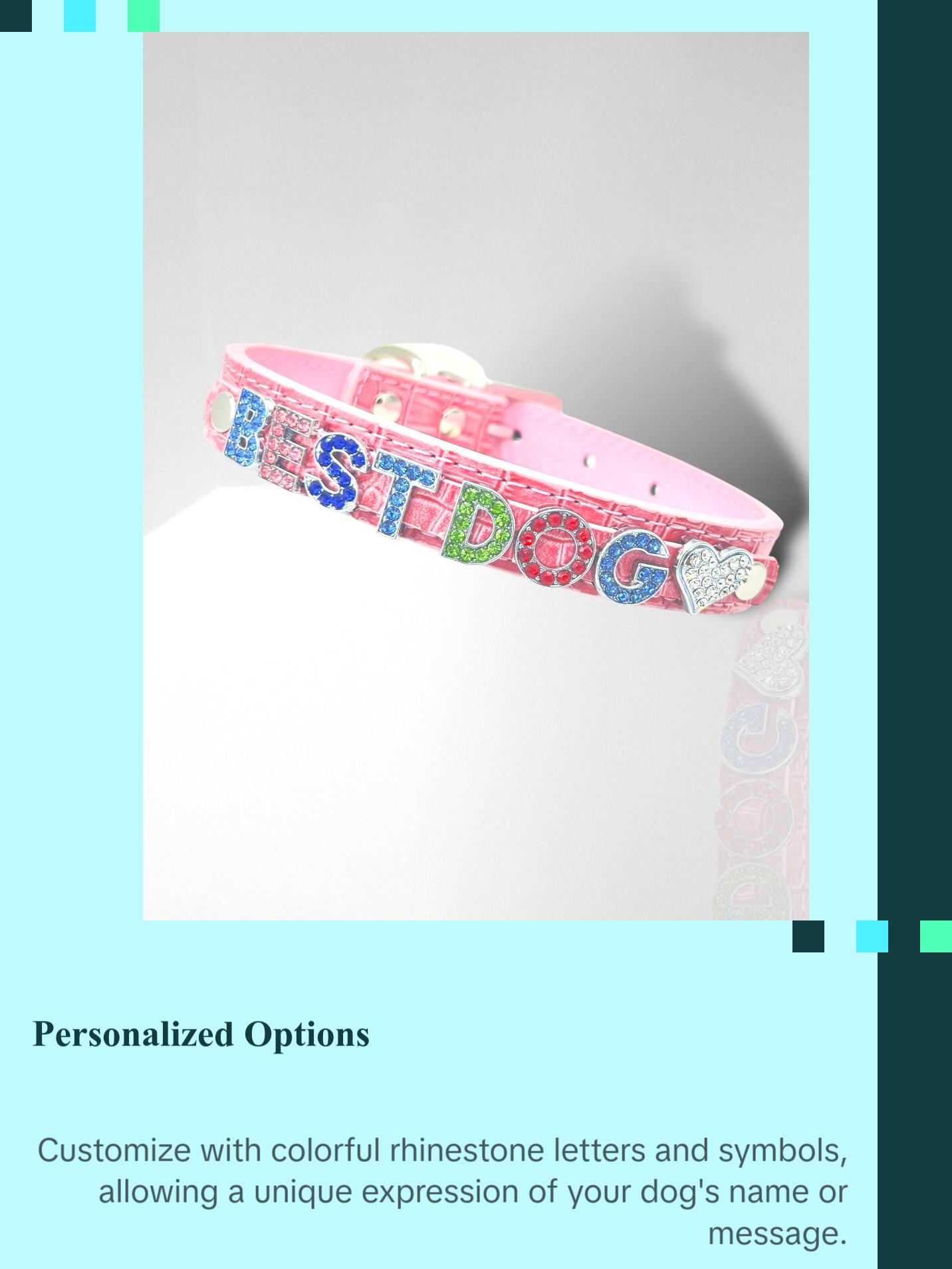 ALPHABET Alligator Texture Personalized Handmade PU Leather Dog Collar