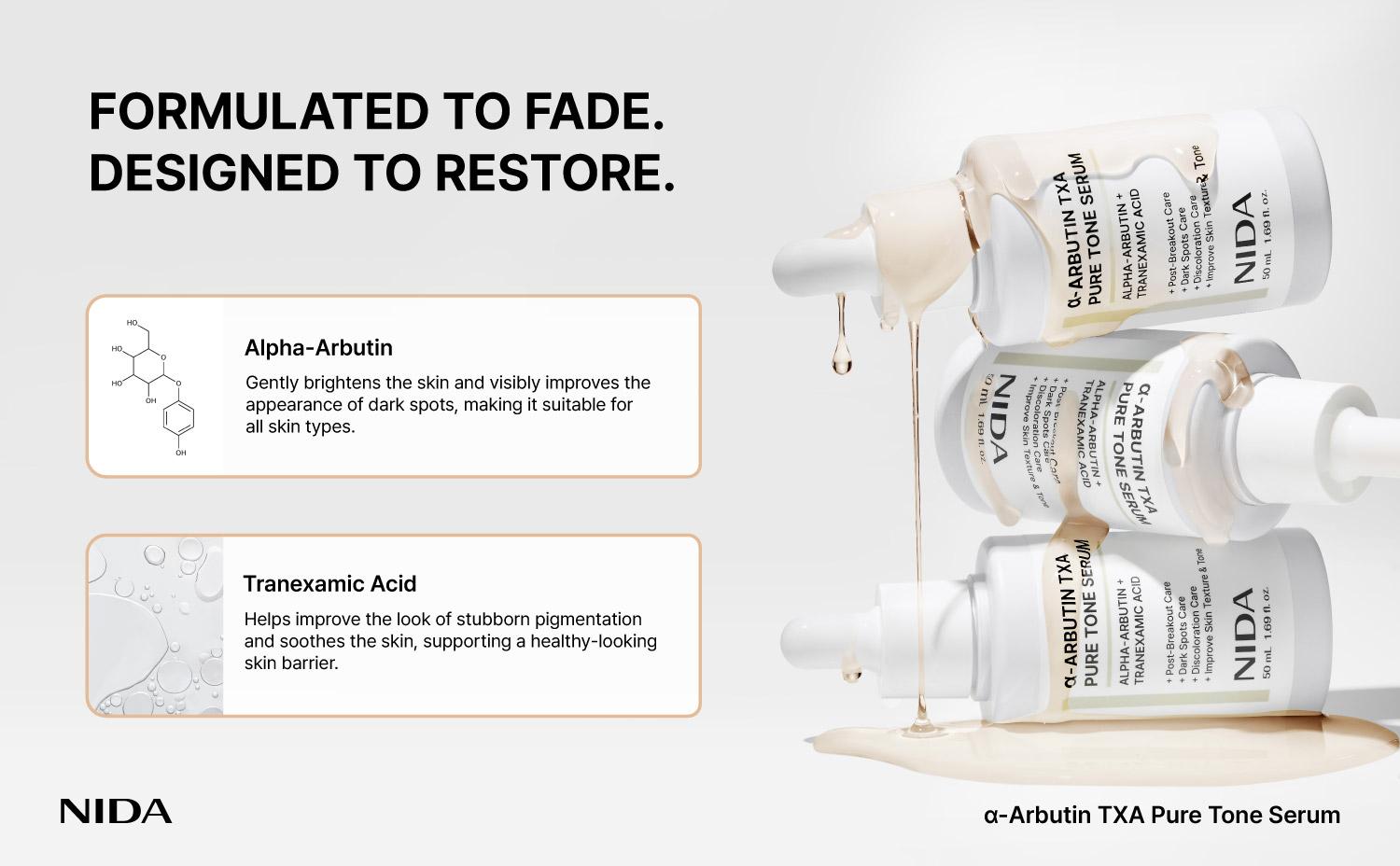 NIDA alpha-Arbutin TXA Pure Tone Serum Dark Spots Skin Tone Glow