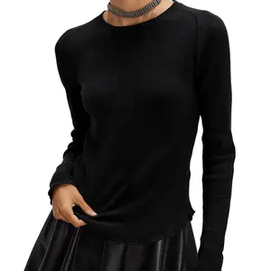 UTCOCO Women's Plain Button Front Ribbed Sweater Tops, 2025 Knitting Elegant Chic Slim Fit Long Sleeve Round Neck Jumper Tops for Spring, Fashion Ladies' Basic Knitwear for Daily Wear