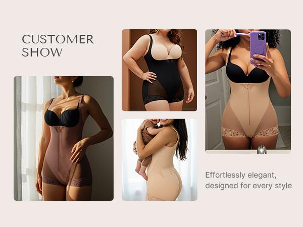 Shapellx Shapewear for Women Fajas Colombianas Tummy Control Body Shaper Open Bust Bodysuit with Hook Zipper Closure