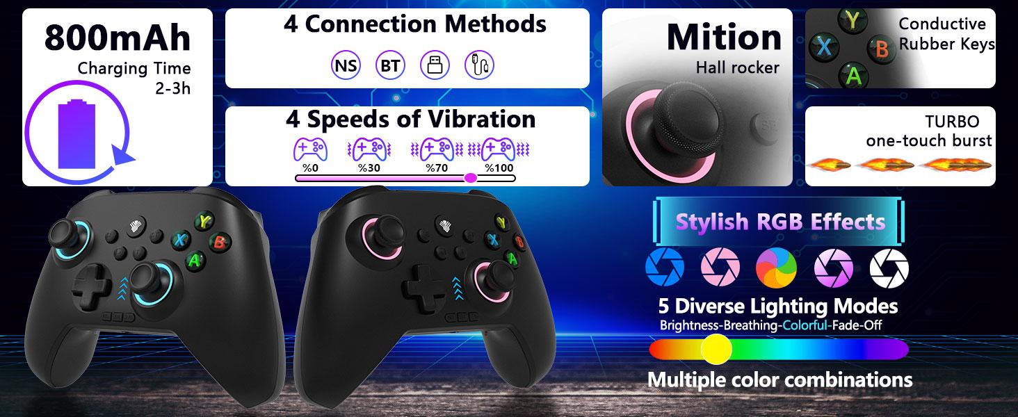 YUYIU Dawn Breaker No Stick Drift Wireless Controller(Not ForXBox) for PC Switch Steam with Hall Effect Sticks Linear Triggers Dual Vibration RGB Macro Buttons