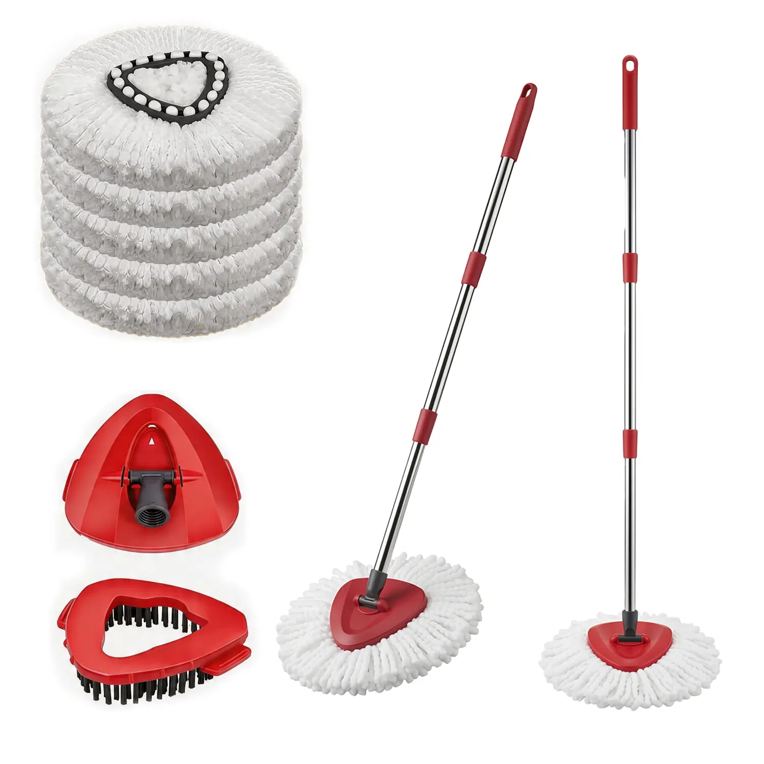 360° Spin Mop Set, Hands-Free Floor Cleaning Tool with Adjustable Handle, 5 Microfiber Heads, Home Essential Household Appliance