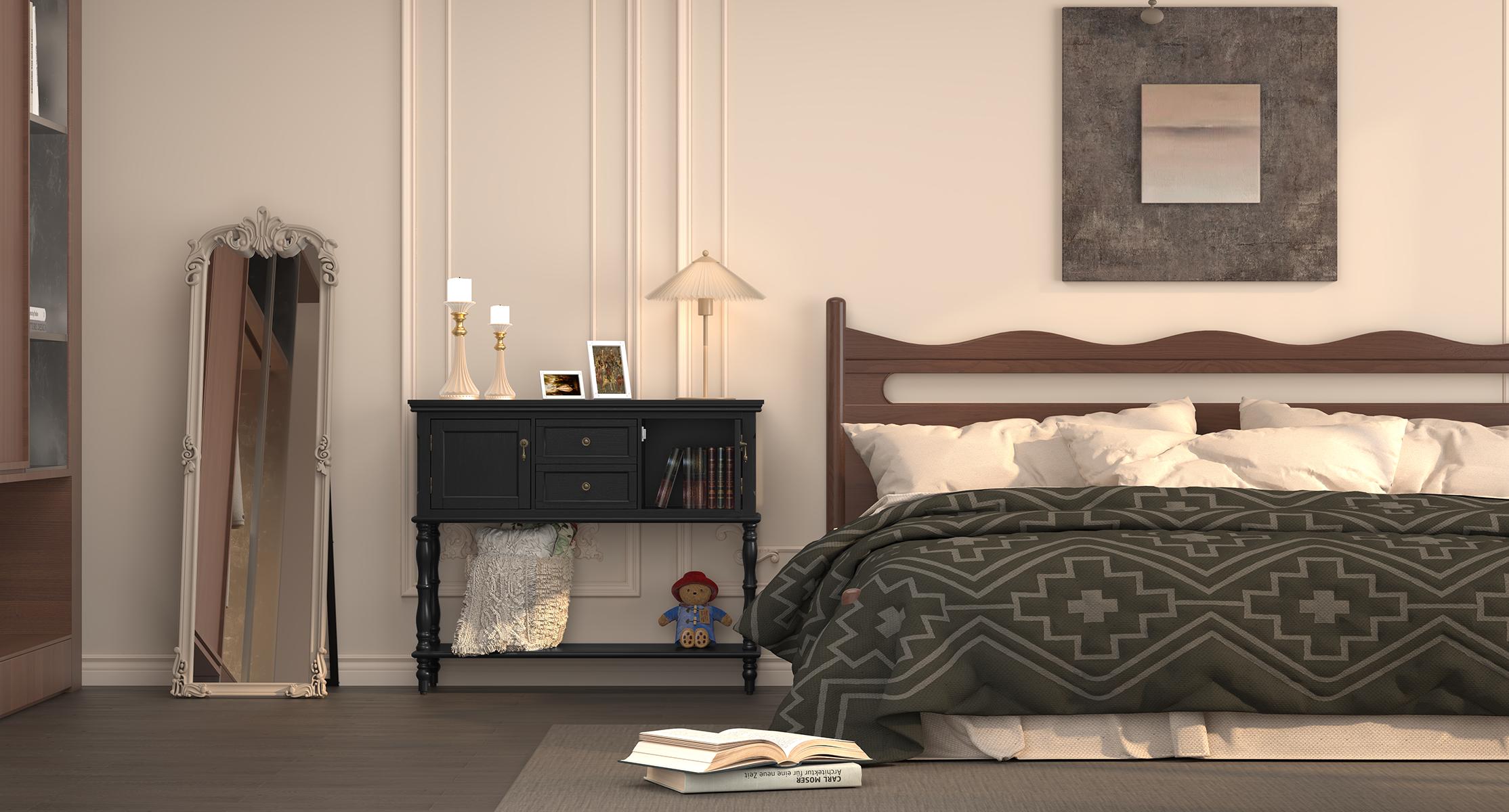 Elegant Black HLR Console Table with Storage for Entryway, Living Room, or Dining Room - Vintage Buffet Sideboard with Drawers & Cabinets for Extra Storage, Holds Decor, Perfect for Farmhouse, Traditional, and Transitional Styles - Perfect for Home Organi