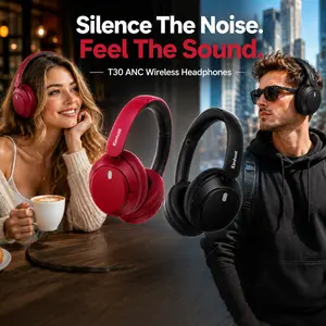【Premium Music Headphones 60H】Hybrid Active Noise Cancelling Headphones, Playtime Bluetooth Over Ear Headset with Mic, Hi-Res Deep Bass, Memory Foam Ear Cups, Wireless ANC Headset for Travel,Work,Calls – Perfect Gift Family, T30,