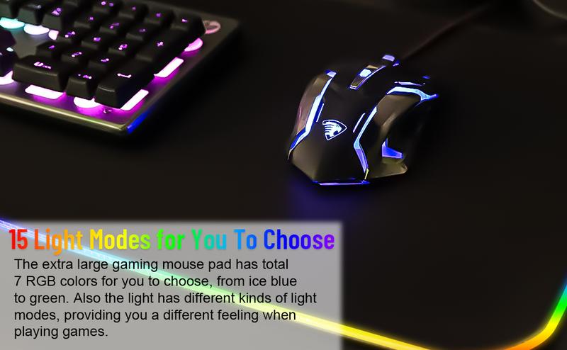 [New Deal]  Large RGB Gaming Mouse Pad -15 Light Modes Touch Control Extended Soft Computer Keyboard Mat Non-Slip Rubber Base