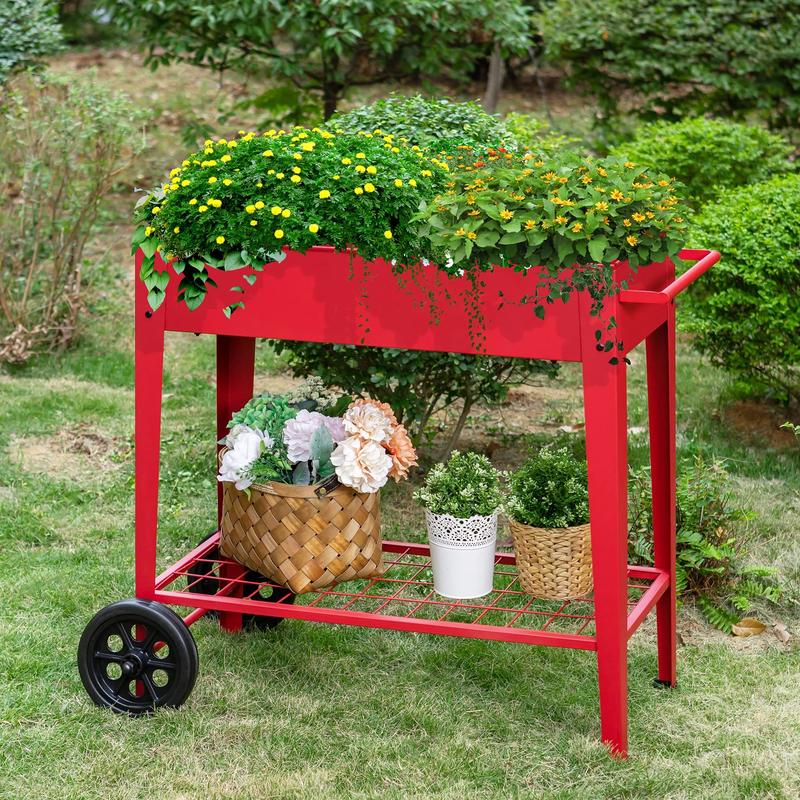 Sophia&William Planter Raised Beds with Legs and Wheels, Outdoor Metal Planter Box Elevated Garden Bed with Lower Shelf for Vegetables Flower Herb Portable Decorative