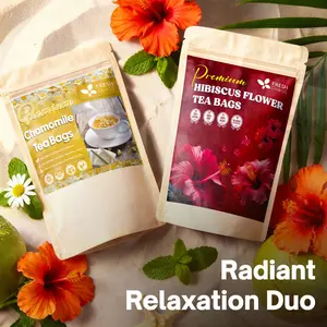 【FreshDrinkUS】 Radiant Relaxation Duo, Chamomile Flower & Hibiscus Flower Herbal Tea Bags, 100% Natural & Pure Flowers, Eco-Conscious Tea Bags, No Sugar, No Caffeine, No Gluten, Vegan – Herbal Beverage