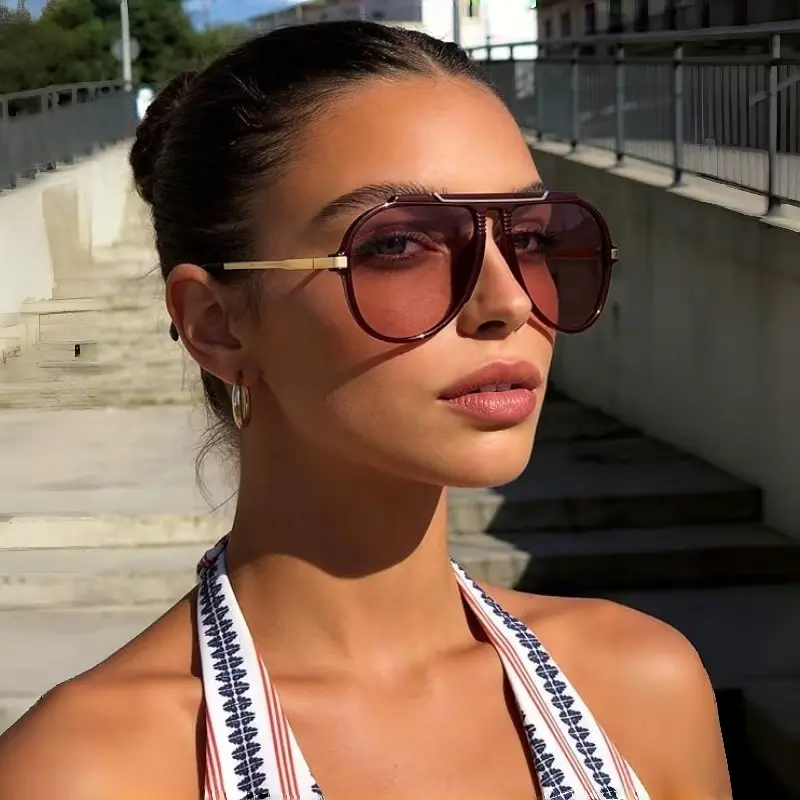 Women's Oversized 70s Retro Gold Metal Tangle-Free Square Aviator Sunglasses, 1-2Pcs 2026 Stylish Eyewear for Men, Fashion Accessories, Womens Sunglasses