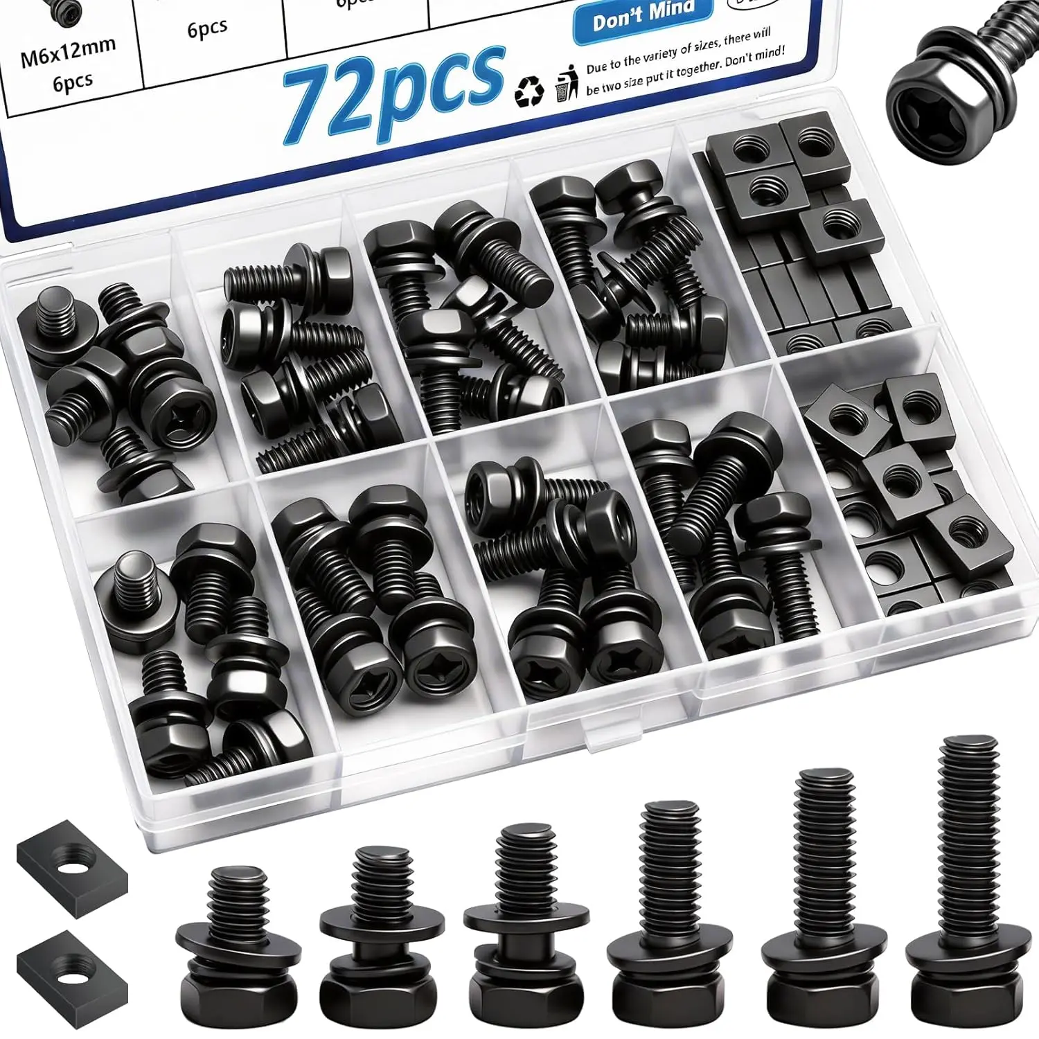 12-Pack M6x16mm 304 Stainless Steel Rust-Resistant Battery Terminal Bolts with Square Nuts, Secure Fastening for ATV, Motorcycle (Sports & Outdoor Leisure Equipment)