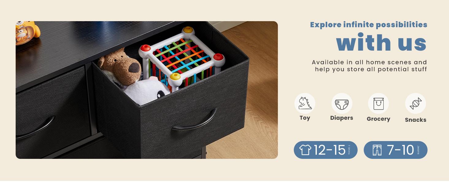 Organizer Storage 5, Chest of Drawers with Fabric Bins, Long Dresser with Wood Top for Bedroom, Closet, Entryway Organizer Storage 5, Chest of Drawers with Fabric Bins, Long Dresser with Wood Top for Bedroom, Closet, Entryway