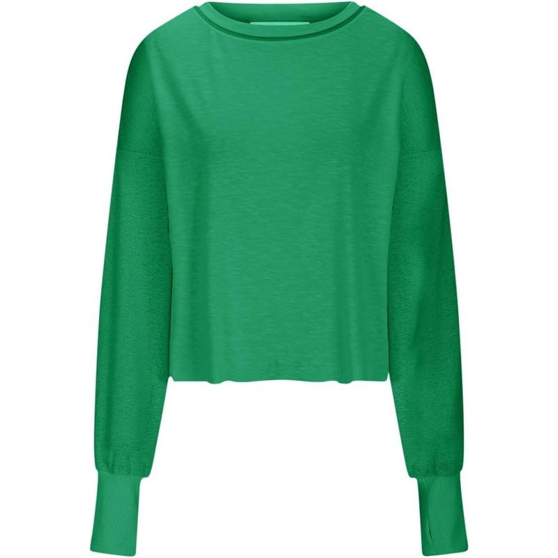 Njfdseo Women's backless long-sleeved shirt, casual sports top, fashionable sporty cropped T-shirt, layered shirt, loose basic style, plus size, minimalist, short length, versatile for everyday wear, V-neck.