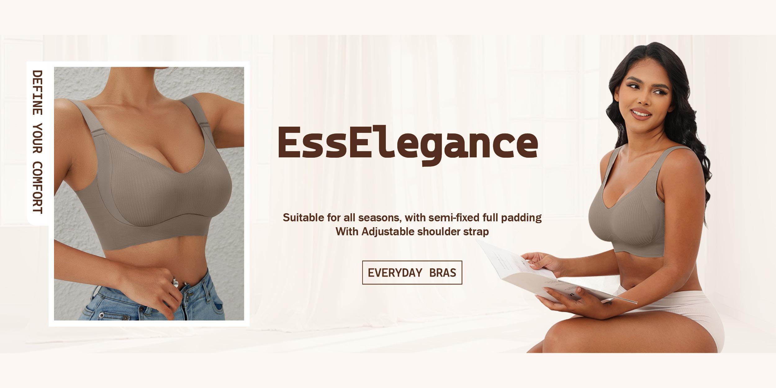 FZ 2/4PCS EssElegance Women's Solid Wireless Bra, Comfortable Breathable Push Up Bra, Softness Lightweight Lingerie for All Seasons SpringStatements