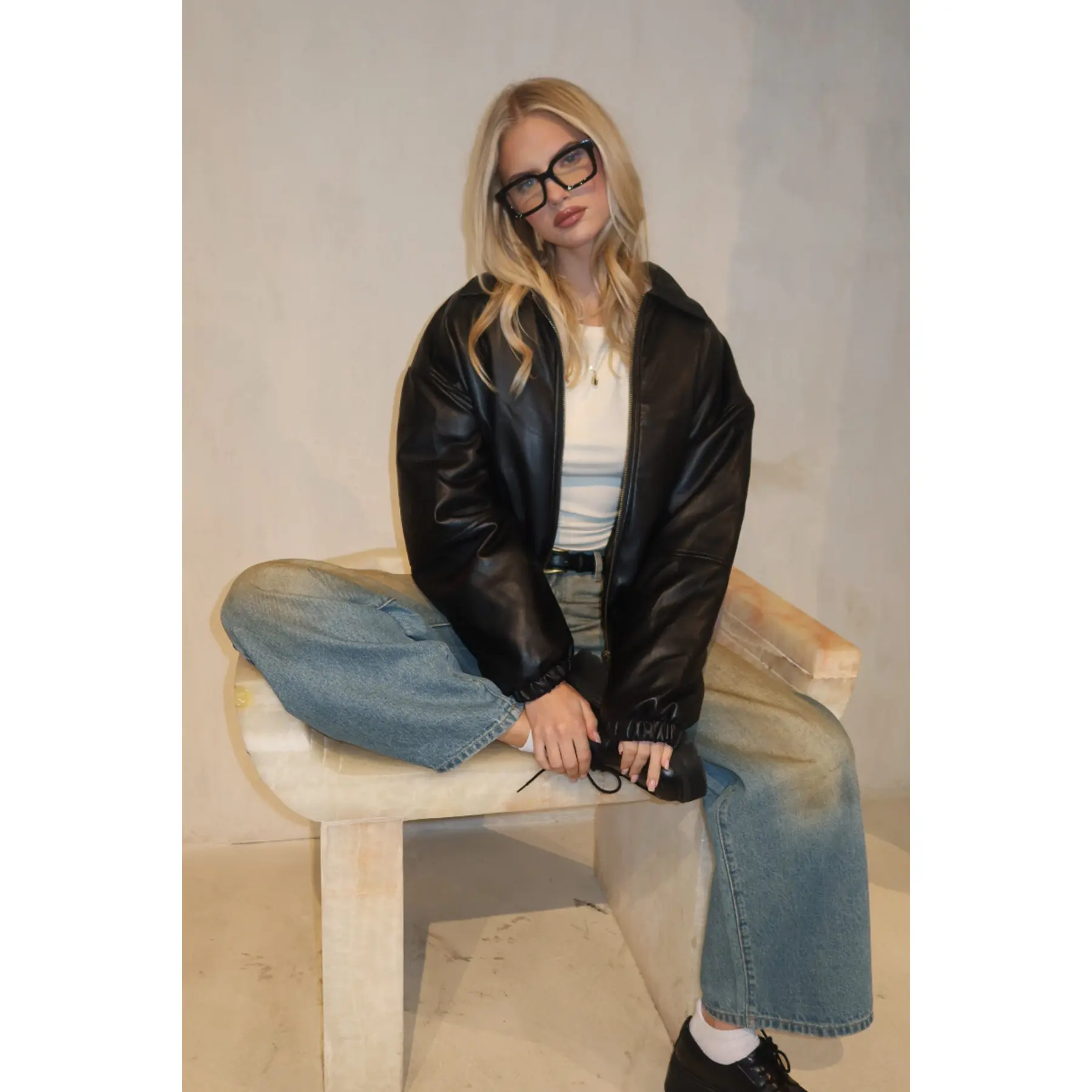 Halley Faux Leather Bomber Jacket