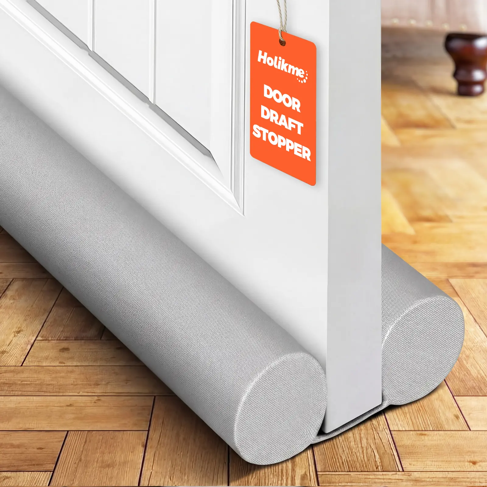 Holikme 1-Pack Door Bottom Sealing Strip, 36-Inch 2-Inch Thick Self-Adhesive Door Sealing Strip & Draft Stopper, Detachable Bendable Foam Tube with Hook and Loop Fastener, Door Sweeper for Blocking Cold Air, Dust, Wind & Noise