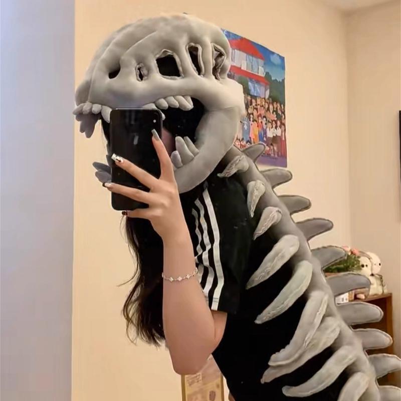 Dinosaur Bone Plush - Halloween Dinosaur Skeleton Costume Headpiece, Funny Role Play Plush Toy, Creative Prank Gift for Girlfriend, Kids, Family & Friends Valentine's Day gifts