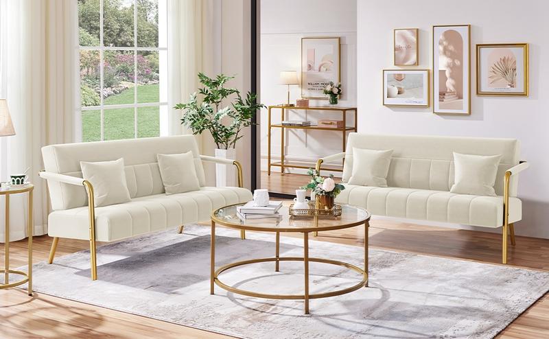 Yaheetech 56.5" W Modern Loveseat 2 Seater 2 Pillows Sofa Luxurious Velvet Fabric Couch for Bedroom, Home Office, Studio