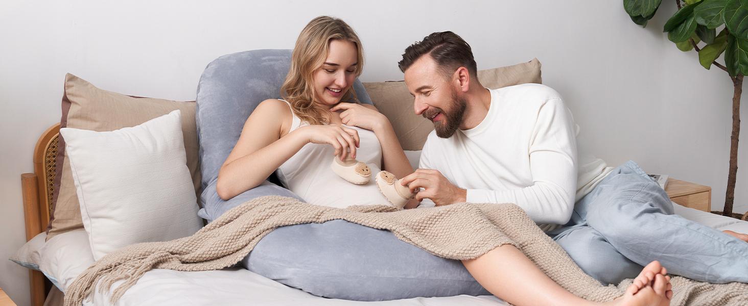 Momcozy Pregnancy Pillow for Sleeping, U Pro Maternity Pillow with Adjustable Leg Pillow and Removable Cover - Support for Back, Hips, Belly, Legs for Pregnant Women, 50-72 Inch Full Body Pillow, Grey【B】
